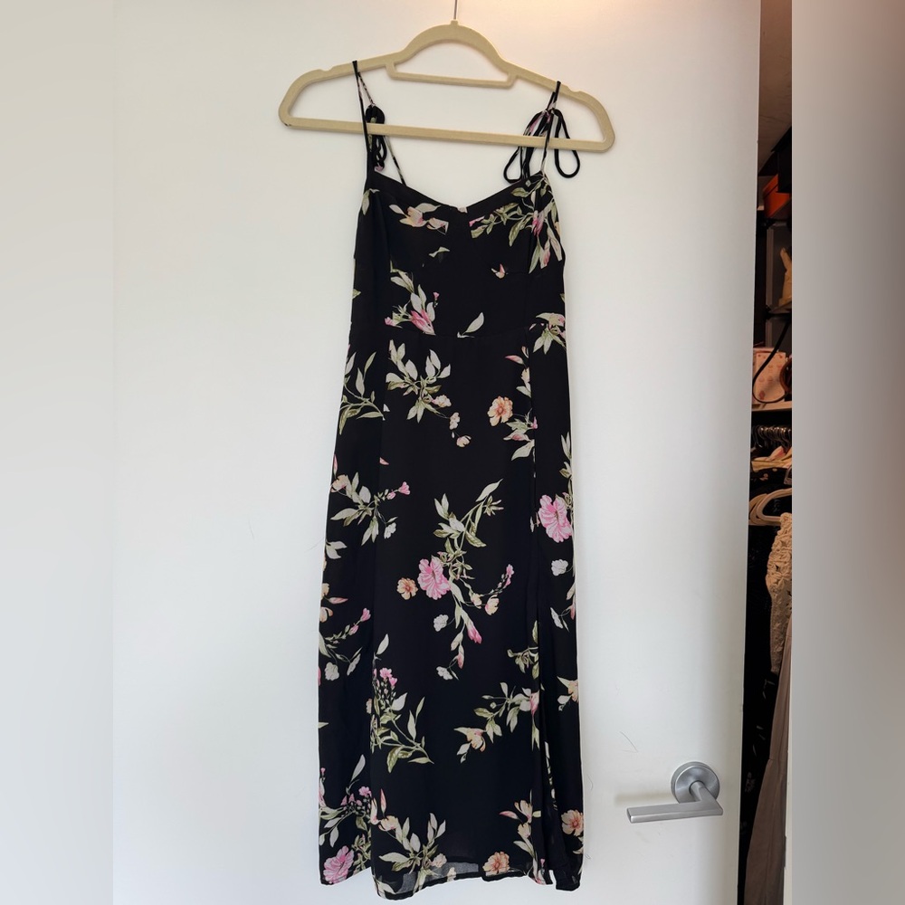 Forever 21 Black and Pink Floral midi Dress